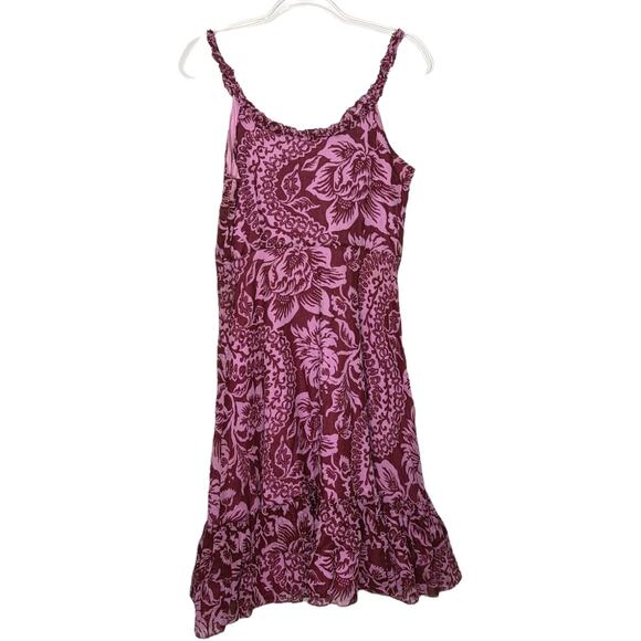 Vintage Y2K Odille Anthropologie Boho Floral Fit & Flare Dress Maroon Pink Sz 10 - Picture 2 of 9